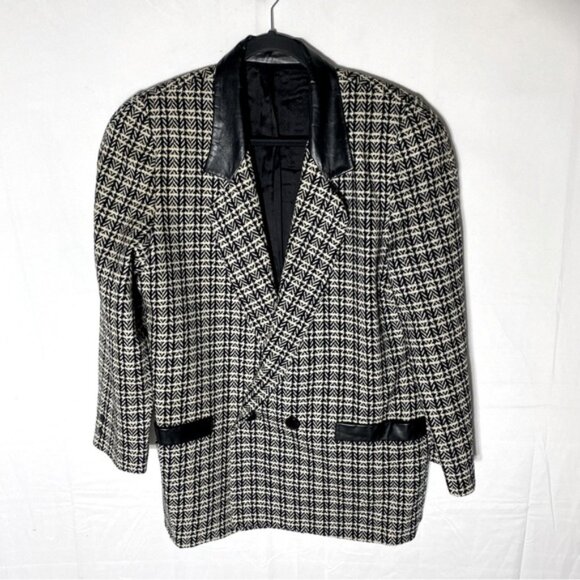 Vintage Sterling Stall Sport Black White Plaid Virgin Wool Oversized Blazer M - Picture 16 of 16